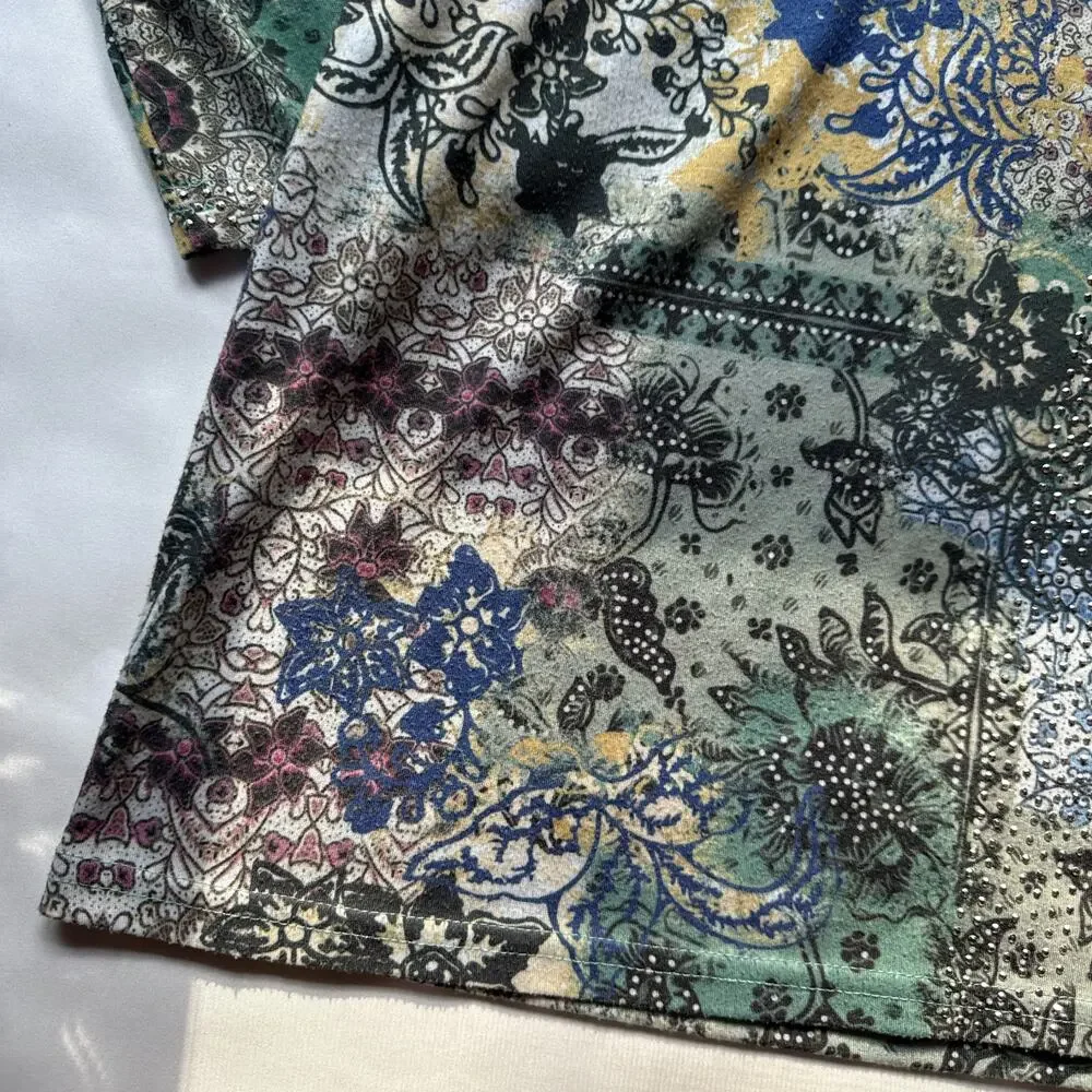 Gloria Vanderbilt Floral Top Womens Large Boho Chic Grunge Fairy Y2K Vibes - Picture 6 of 7